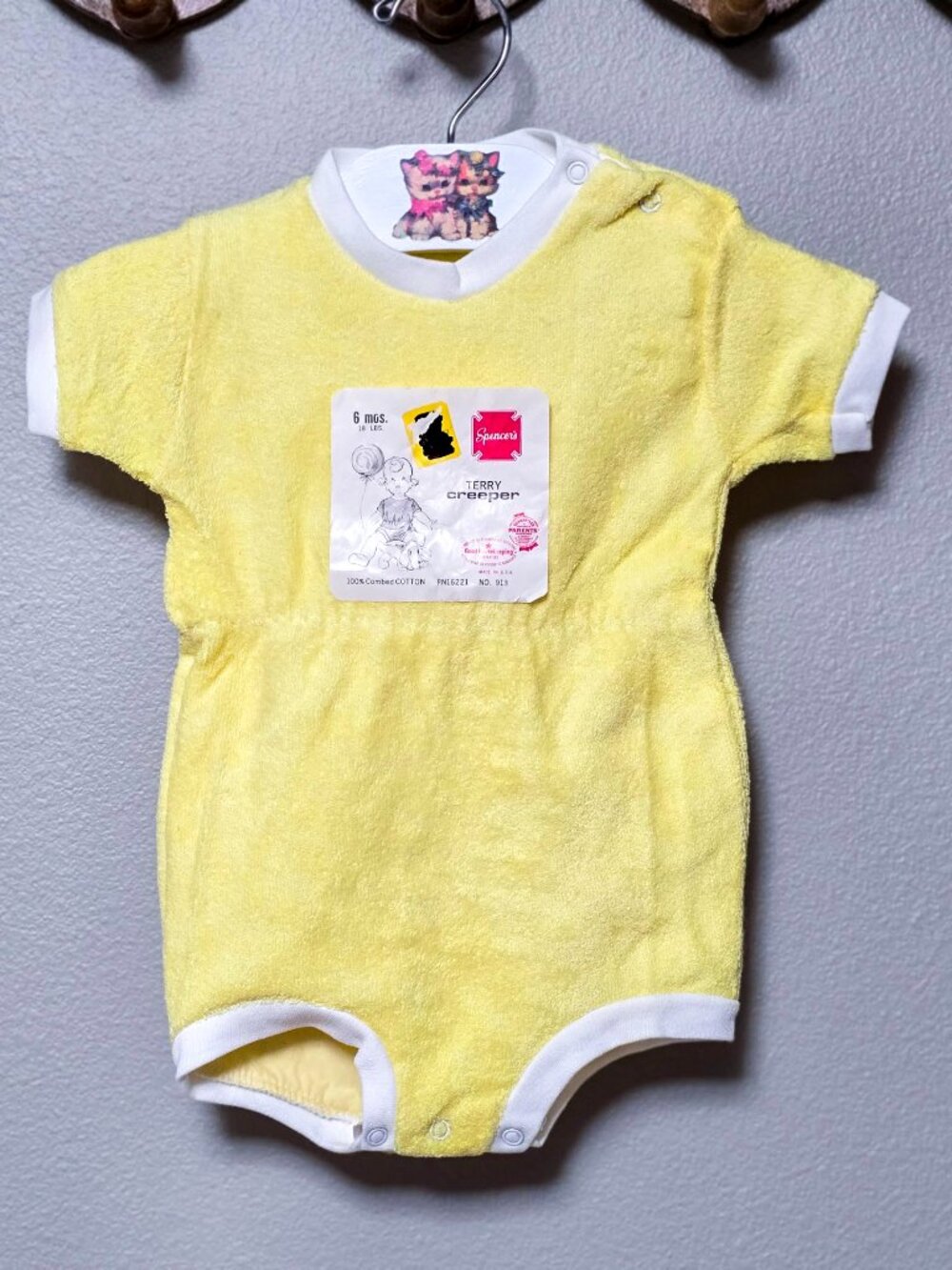 VTG 1980's Spencer’s Terry Cloth Creeper Bubble Romper Baby 6 Mos. Yellow USA
